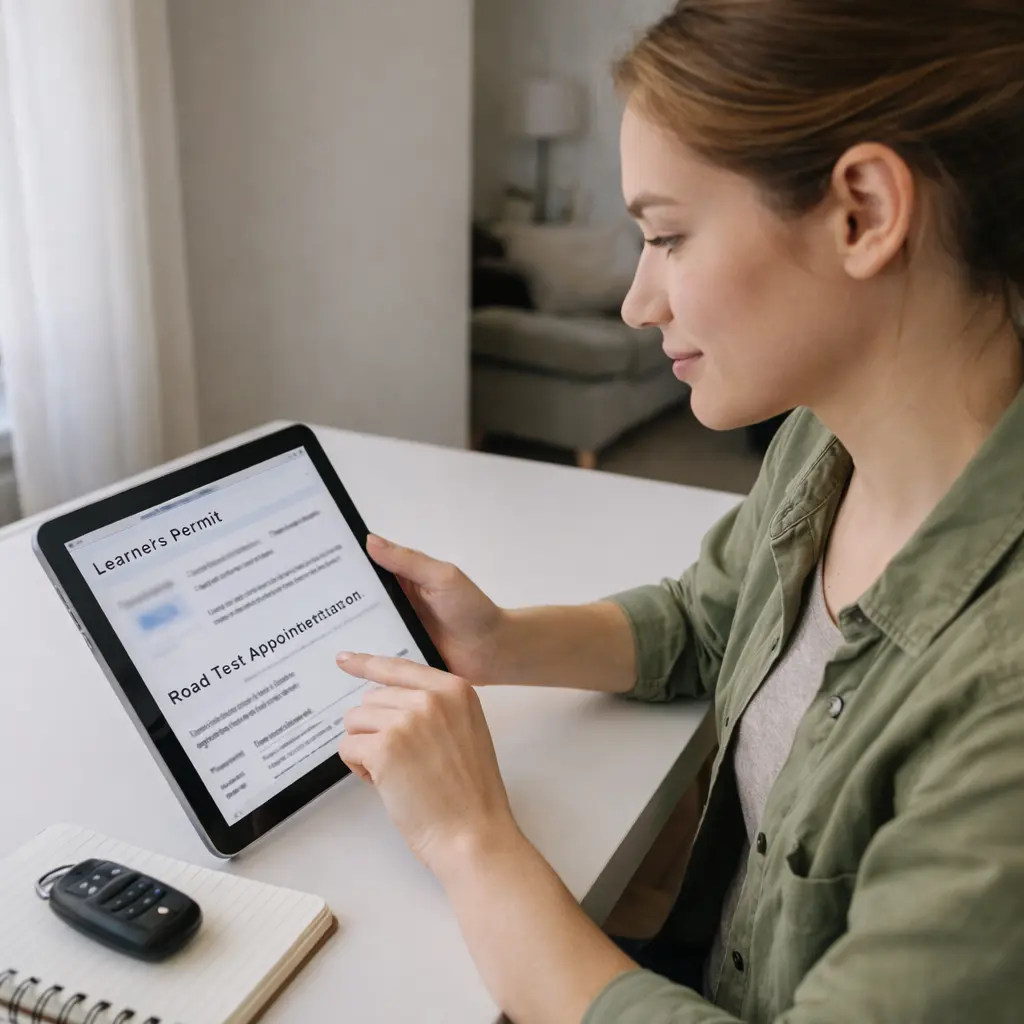Brooklyn learner reviewing road test appointment details while preparing for driving lessons