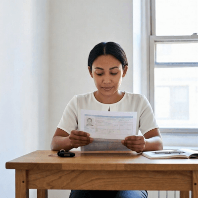 Learner driver reviewing permit before first driving lesson in Brooklyn